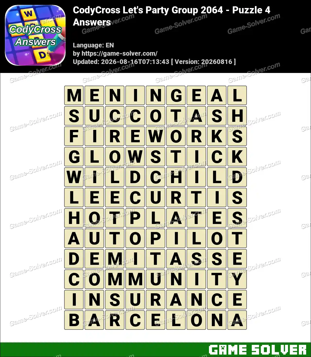 CodyCross Let’s Party Group 2064 – Puzzle 4 Answers